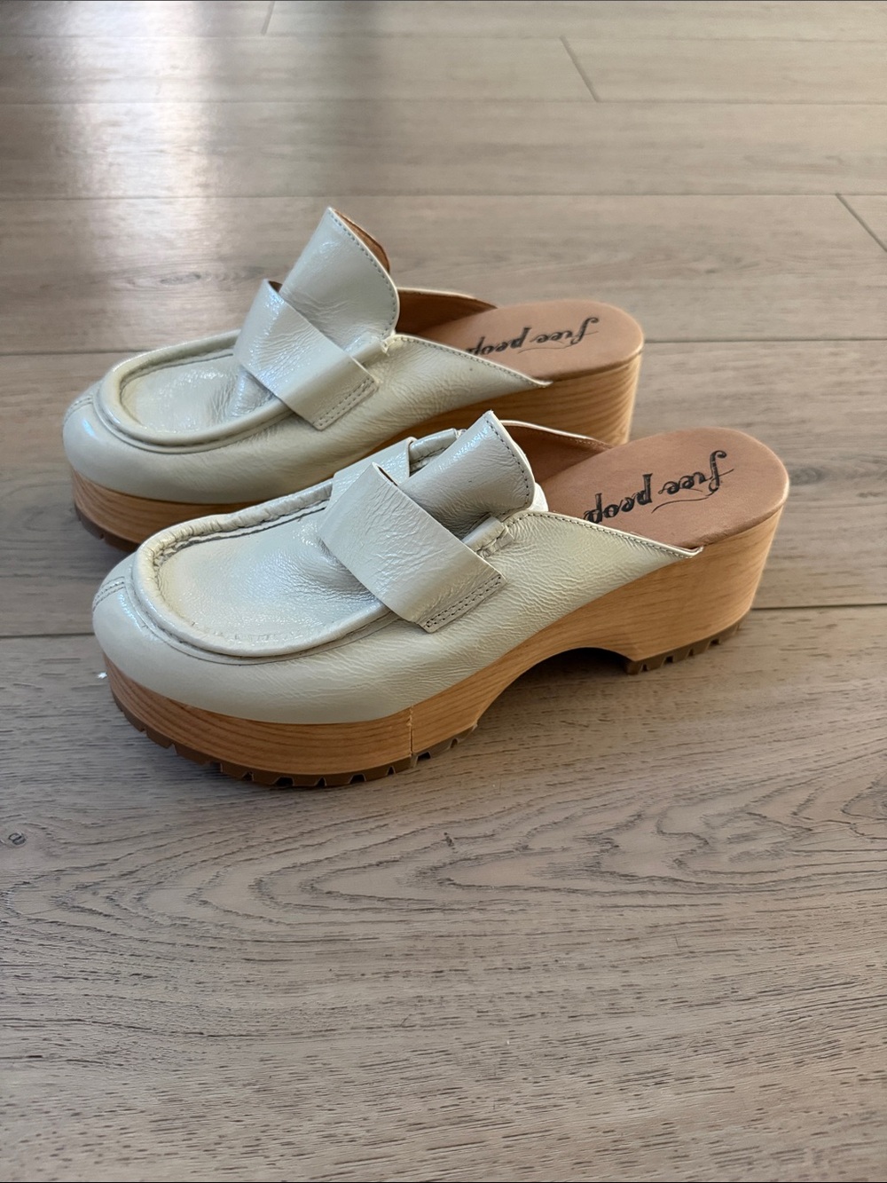 Free People Cream Leather Platform Clogs